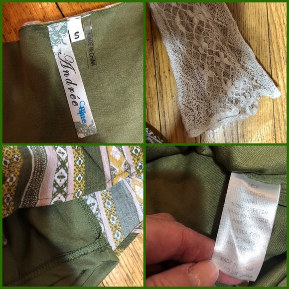 NWOT-SZ S-ANDRÉE GREEN/CREAM/LACE SLEEVE DRESS - Picture 7 of 8